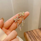 Korean Jewellery Shinny Golden Bow Long Chain Rhinestone Crystal Designing New Style Women Sweet Temperament Jewelry Tassel Earrings For Girls | S925 Needle Earring