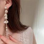 Korean Jewellery White Dreamy Flower Golden Long Chain New Style Women Sweet Temperament Jewelry Tassel Earrings For Girls | S925 Needle Earring