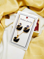 Black Swan Duck Shape With Golden Chain Charm Necklace With Swan Duck Shape Earings Jewellery For Girls Stylish - Korean Jewellrey Set