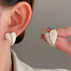 Korean Jewellery White Color Pearl Shell Love Heart S925 Needle Earrings For Girls