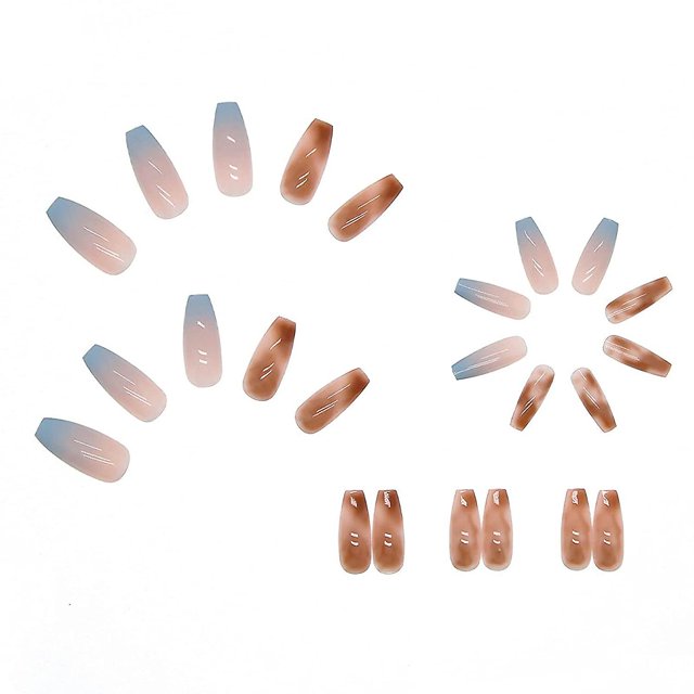 24Pcs Multicolor Long Beautiful Trendy Fake Nails (With Glue) Set For Girls - Wearable Nails Stylish Pattern Long Artificial Nails For Women