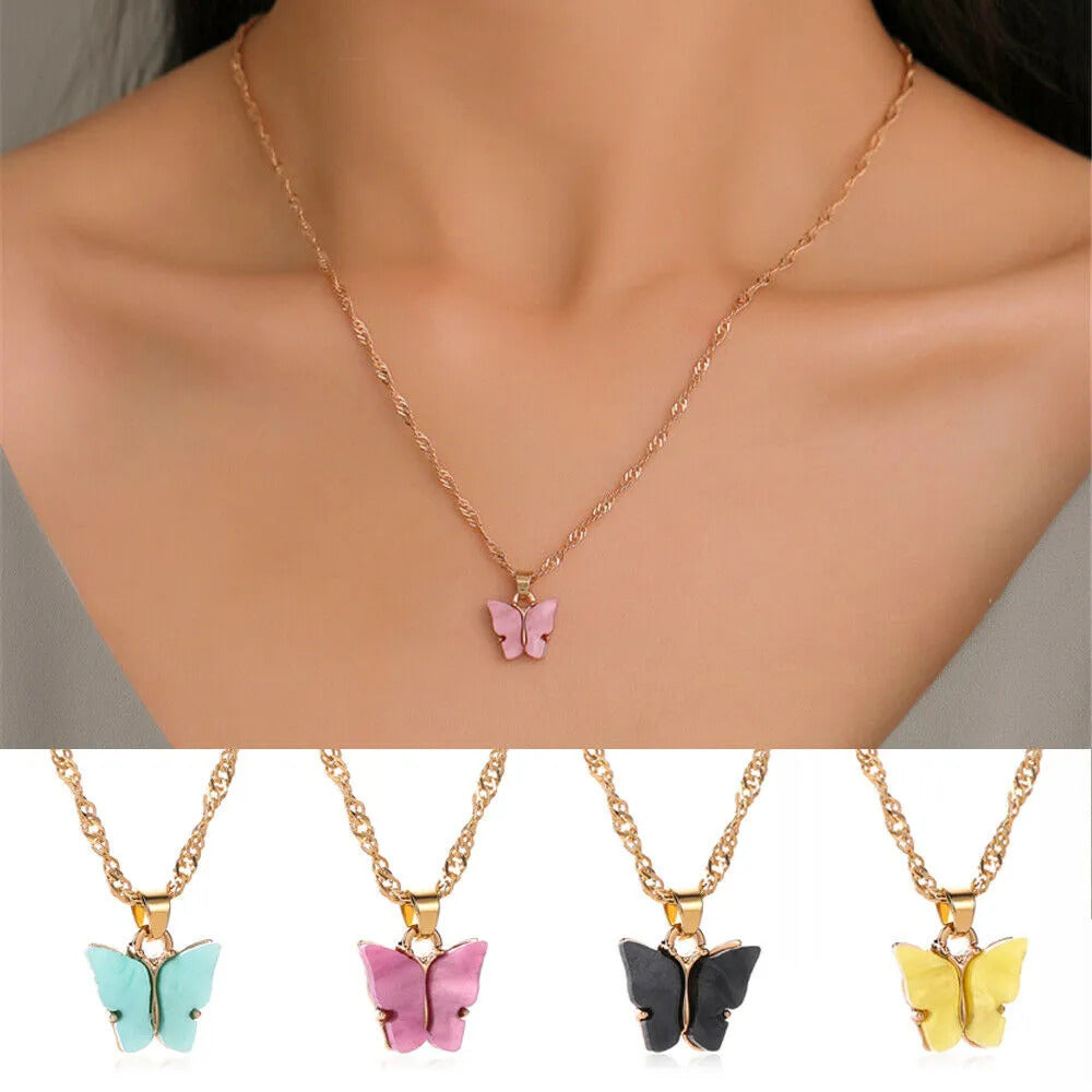 Pack Of 4 Korean Jewellery Acrylic Butterfly Necklace Stylish Jewellery For Girls