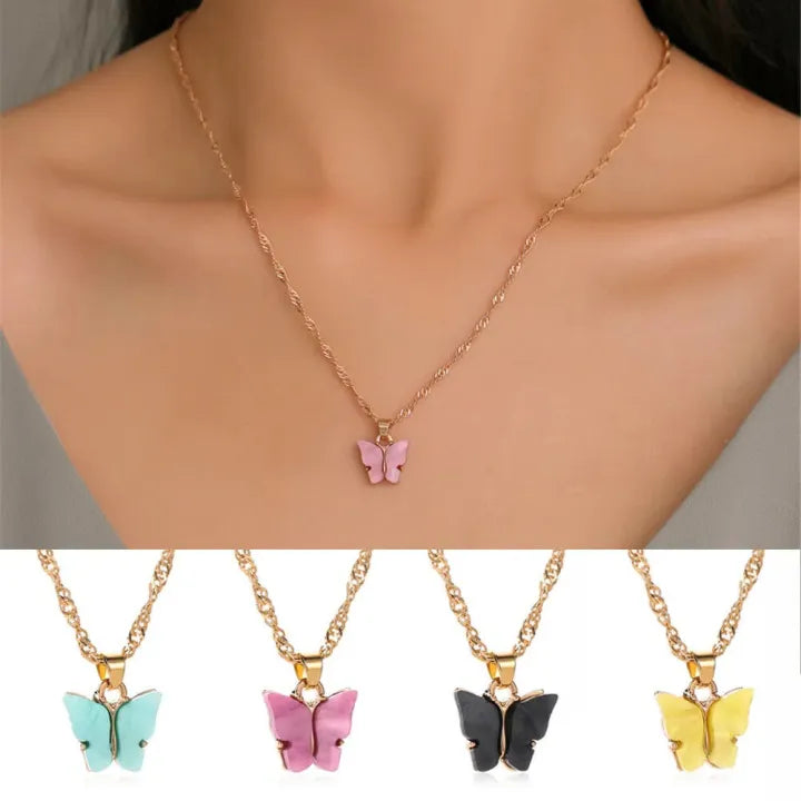 Korean Jewellery Acrylic Butterfly Necklace Stylish Jewellery For Girls