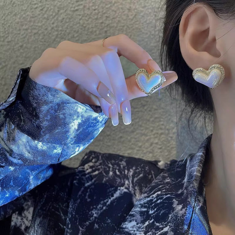 Korean Jewellery Gold & White Pearl Heart Vintage Geometric Earrings For Girls S925 Needle Earrings For Girls