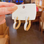 Korean Jewellery Pair Of Golden & White Heart Dangle S925 Silver Needle Earrings For Girls | Luxury Wedding Party Jewelry Premium Gifts New Fashion Trend