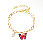 Golden Link Chain & Enamel Butterfly Bracelet For Girls Korean Jewellery | Beautiful Jewellery For Girls