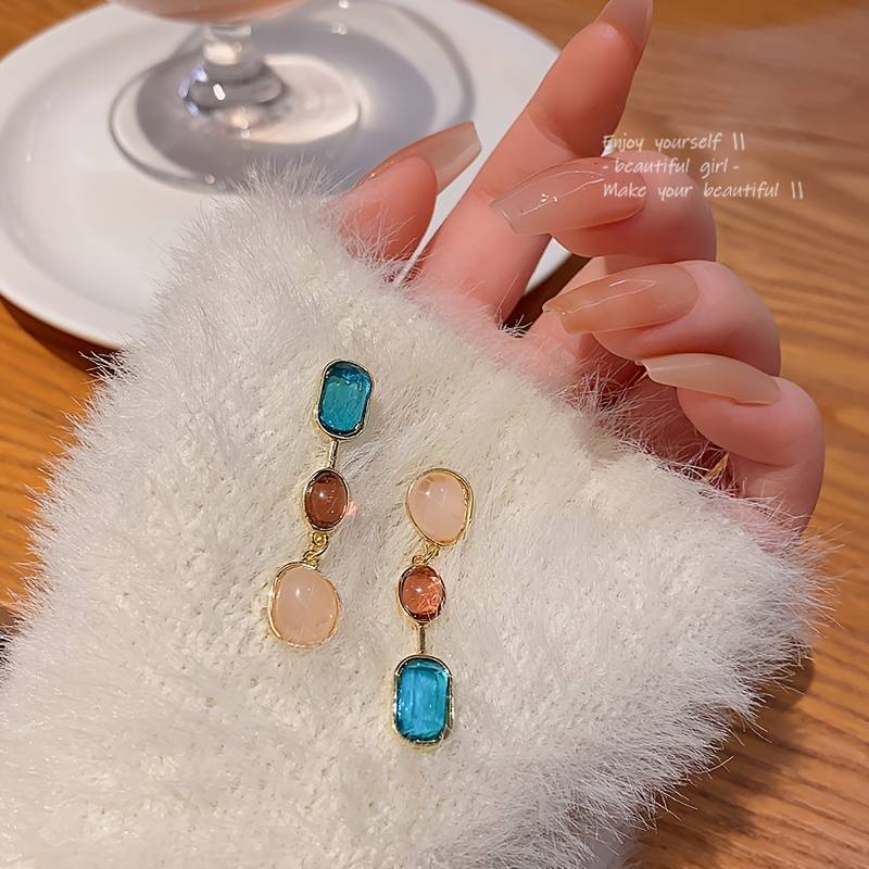 Golden Korean Jewellery Colorful Luxury Shiny Sparkling Zirconia Trendy Earrings For Women & Girls