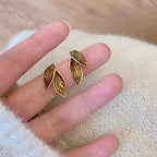 Korean Jewellery S925 Needle Brown High-class Luxury Flower Leaf Shape Stud Earrings For Girls