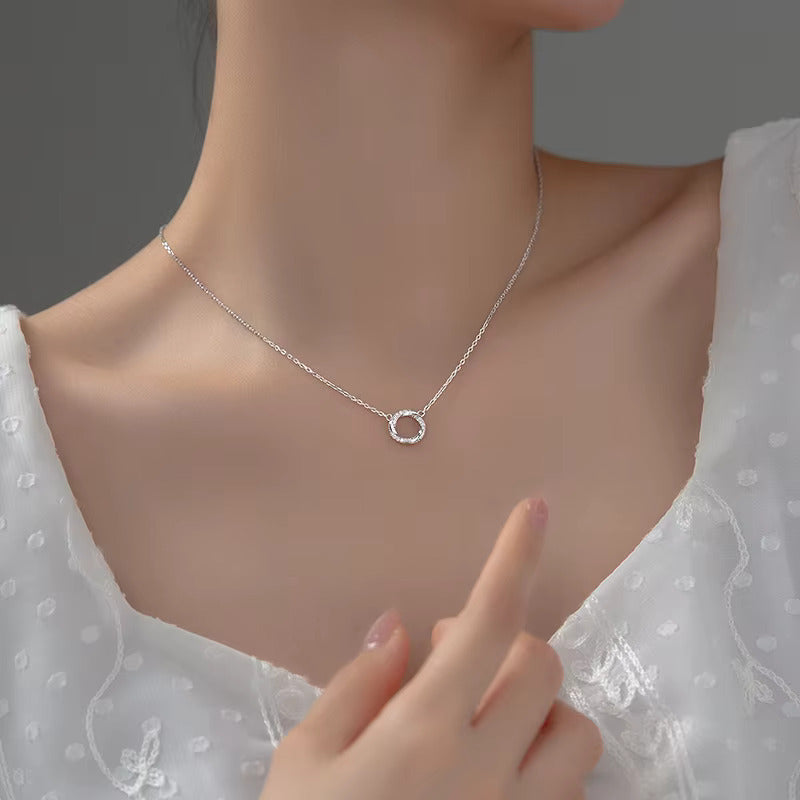 Korean Jewellery Zirconia Circle Choker Necklace Rhinestone Pendant Round Necklace Chain Korean Jewellery For Girls