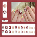 24Pcs Multicolor Beautiful Trendy Fake Nails (With Glue) Set For Girls - Wearable Nails Stylish Pattern Artificial Nails For Women