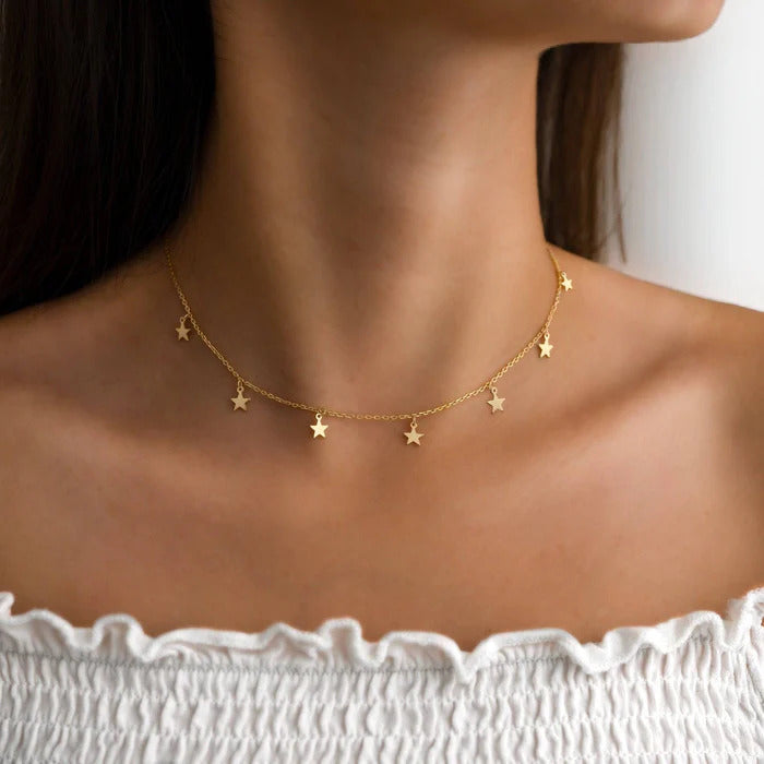 Golden Korean Jewellery Star Choker Necklace For Girls Stylish - Golden Chain Neck Statement Collar Chains Choker Star Necklace Korean Jewellery For Girls
