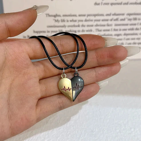 2 pcs Magnetic Heavy Metal Heart Shape HandDesing ForeverText Pendant Necklace gift for Friends Couples Korean Jewellery
