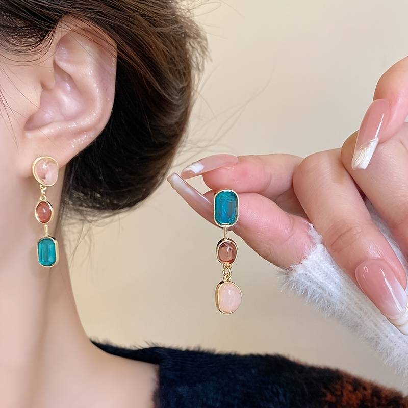 Golden Korean Jewellery Colorful Luxury Shiny Sparkling Zirconia Trendy Earrings For Women & Girls