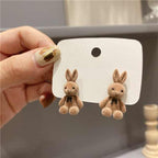 Korean Jewellery Brown / Biege S925 Needle Cute Flocking Plush Rabbit Stud Trendy Earrings For Girls