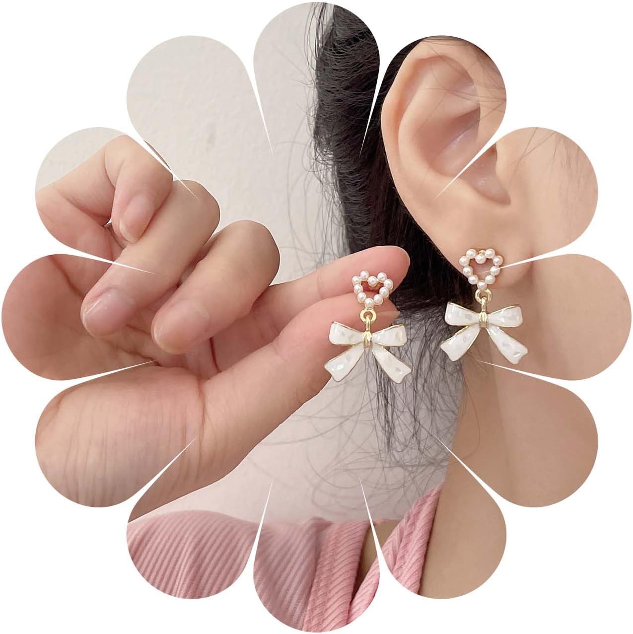 2026 Best Selling Women White Pearl Bow & Heart Earrings Korean Fashion Earring Products Cute Jewelry for Girls