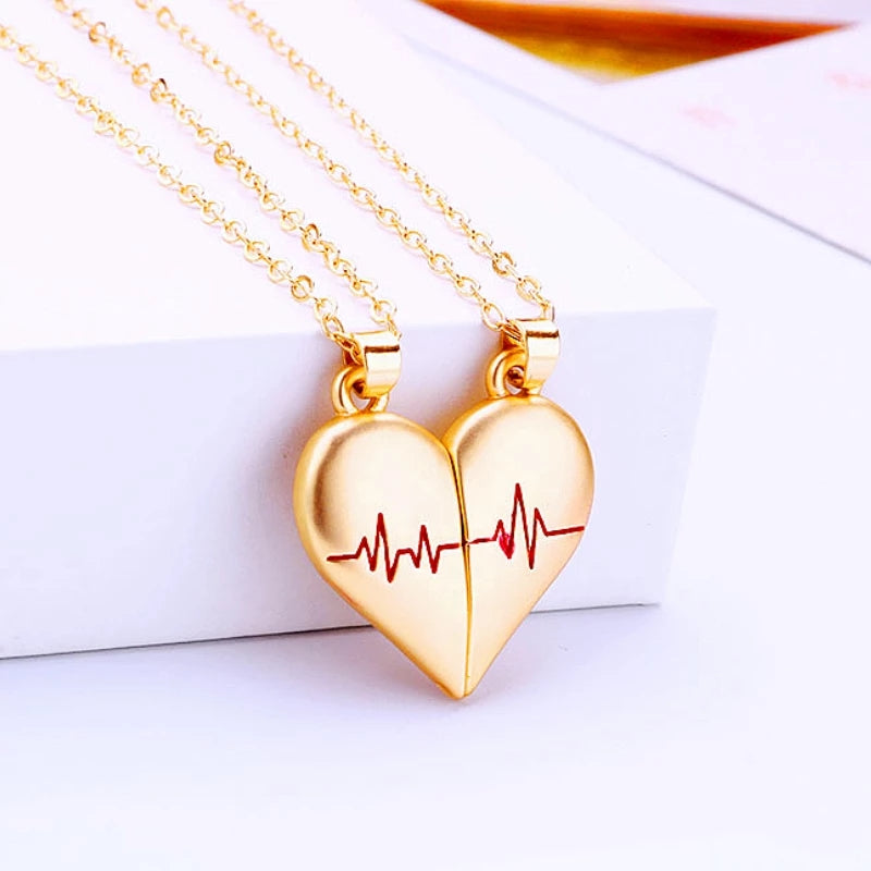 2 pcs Magnetic Heavy Metal Heart Shape HandDesing ForeverText Pendant Necklace gift for Friends Couples Korean Jewellery