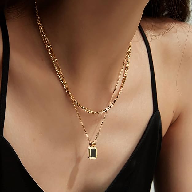 Golden Double Chain Black Pendant choker Necklace Jewellery For Girls | Korean Jewellery - Gold Chain Neck Statement Collar Chains Choker Shining Female Choker Korean Jewellery