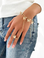 Golden / Silver Butterfly Ring Bracelet Jewellery For Girls | New Design | Trending Design | Never Fade | Beautiful Bracelet For Girls / Women | Korean Jewellery Bracelet For Girls Stylish 