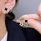 Korean Jewellery Golden Fashion Zircon Four Leaf Clover Trendy Stud S925 Needle Earrings For Girls