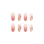 24Pcs Pink Beautiful Flower Trendy Fake Nails (With Glue) Set For Girls - Wearable Nails Stylish Pattern Long Artificial Nails For Women
