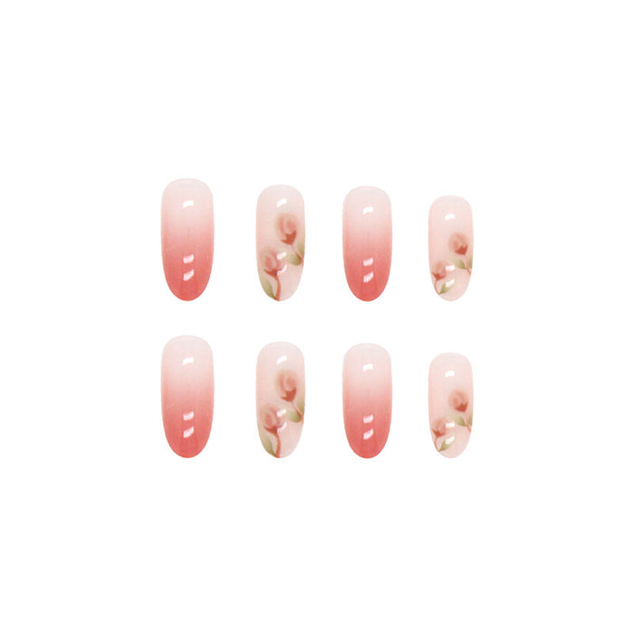 24Pcs Pink Beautiful Flower Trendy Fake Nails (With Glue) Set For Girls - Wearable Nails Stylish Pattern Long Artificial Nails For Women