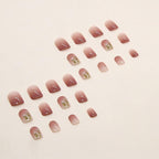 24Pcs Pink Beautiful Flower Trendy Fake Nails (With Glue) Set For Girls - Wearable Nails Stylish Pattern Artificial Nails For Women