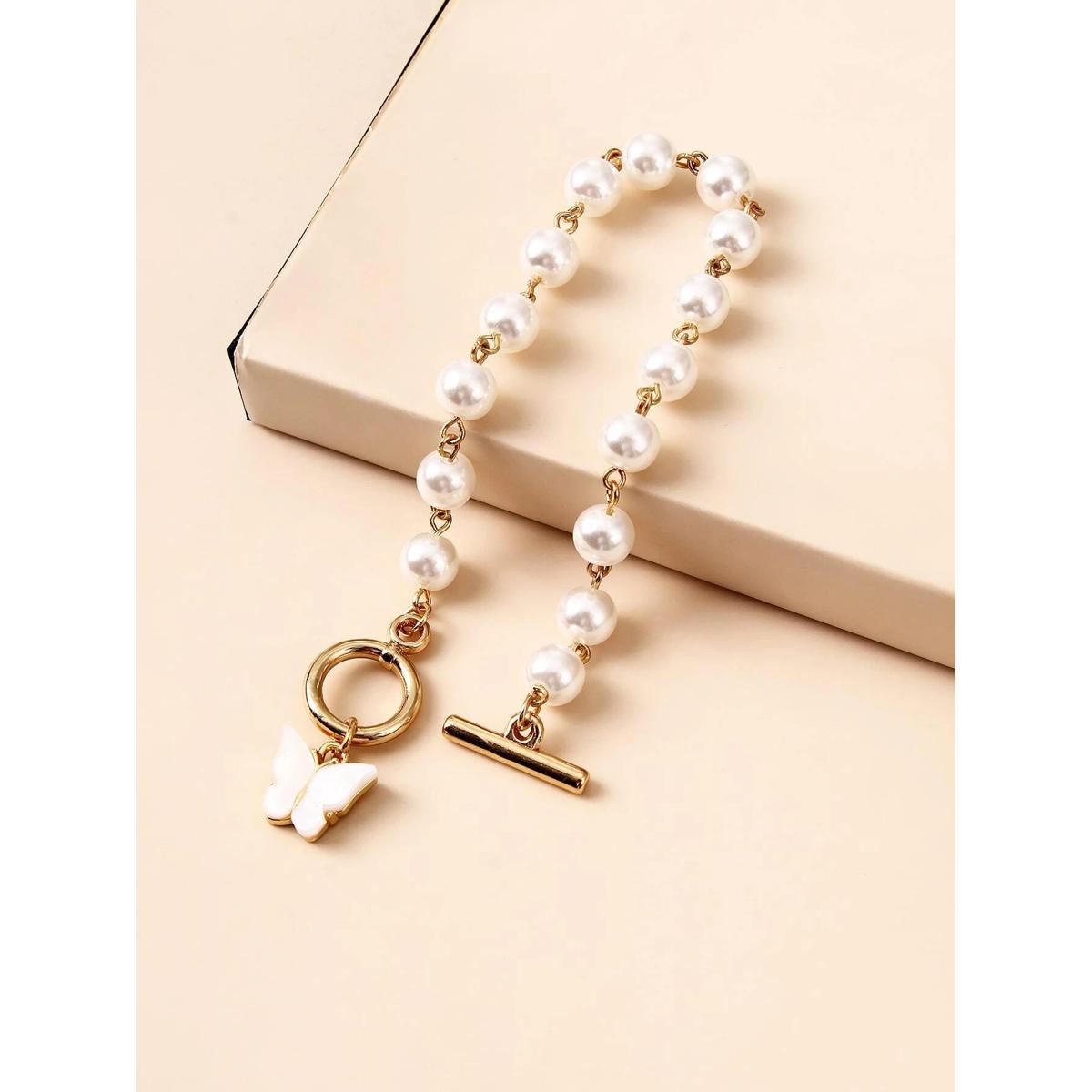 Korean Jewellery Beautiful White Butterfly Pearl Bracelet Jewellery For Girls Latest New Trendy Design Bracelet For Girl