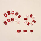 24Pcs Red & White Beautiful Trendy Fake Nails (With Glue) Set For Girls - Wearable Nails Stylish Pattern Artificial Nails For Women
