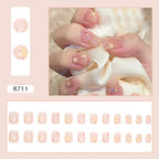 24Pcs Pink Beautiful Trendy Star Design Fake Nails (With Glue) Set For Girls - Wearable Nails Stylish Pattern Artificial Nails For Women