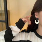 Korean Jewellery Black White Contrasting Round Circle Drop Earrings For Girls | S925 Needle