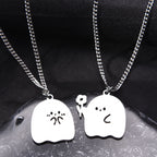 Pack Of 2 Stainless Steel Cute Cartoon Ghost Friendship Couple Pendant Necklace For Boy & Girls Korean Jewellery