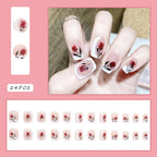 24Pcs White Beautiful Flower Trendy Fake Nails (With Glue) Set For Girls - Wearable Nails Stylish Pattern Artificial Nails For Women