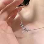 Silver Zircon Leaf New Style Luxury Pendant Necklace For Girls | Special Event Korean Jewellery For Girls