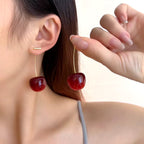 Korean Jewellery Trendy Sweet Red Cherry Earrings For Girl | Cherries Fruit S925 Needle Earings Charm Jewelry For Girls