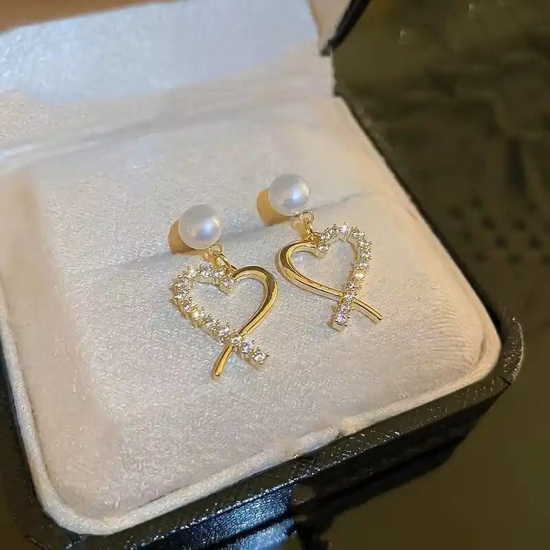 Pair Of Zircon Heart S925 Earings For Girls Stylish Fashion Personality Korean Jewellery For Girls
