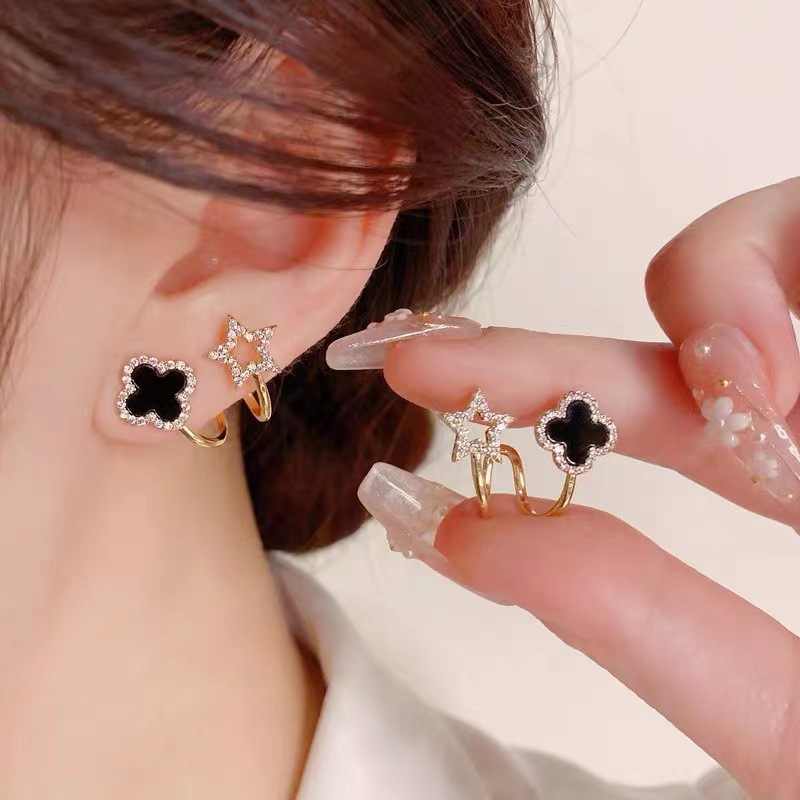 Korean Jewellery Golden Fashion Zircon Four Leaf Clover Trendy Stud S925 Needle Earrings For Girls