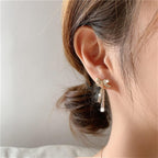 Korean Jewellery Shinny Golden Bow Long Chain Rhinestone Crystal Designing New Style Women Sweet Temperament Jewelry Tassel Earrings For Girls | S925 Needle Earring