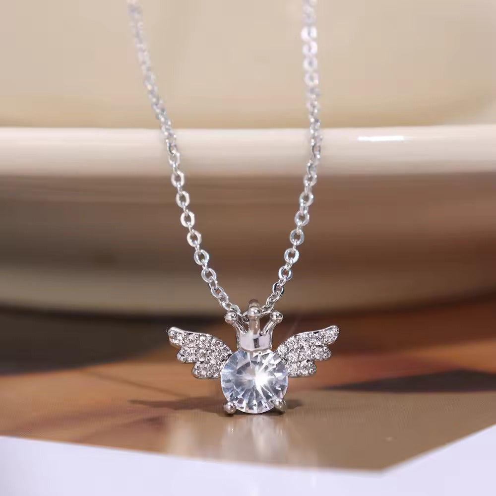 Silver Angel Shining Elegant Premium Necklace Light Luxury Trendy Korean Jewellery For Girls