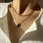 Golden Double Chain Black Pendant choker Necklace Jewellery For Girls | Korean Jewellery - Gold Chain Neck Statement Collar Chains Choker Shining Female Choker Korean Jewellery