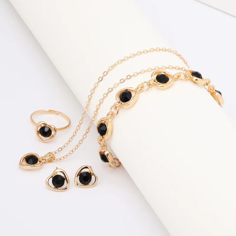 4PCS Exquisite and Elegant Zircon Love Jewelry Women's Fashion Style Versatile Necklace Bracelet Earrings Ring Jewellery Set For Girls