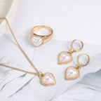 3PCS Exquisite and Elegant Pearl Heart Love Jewelry Women's Fashion Style Versatile Necklace Earrings Ring Jewellery Set For Girls