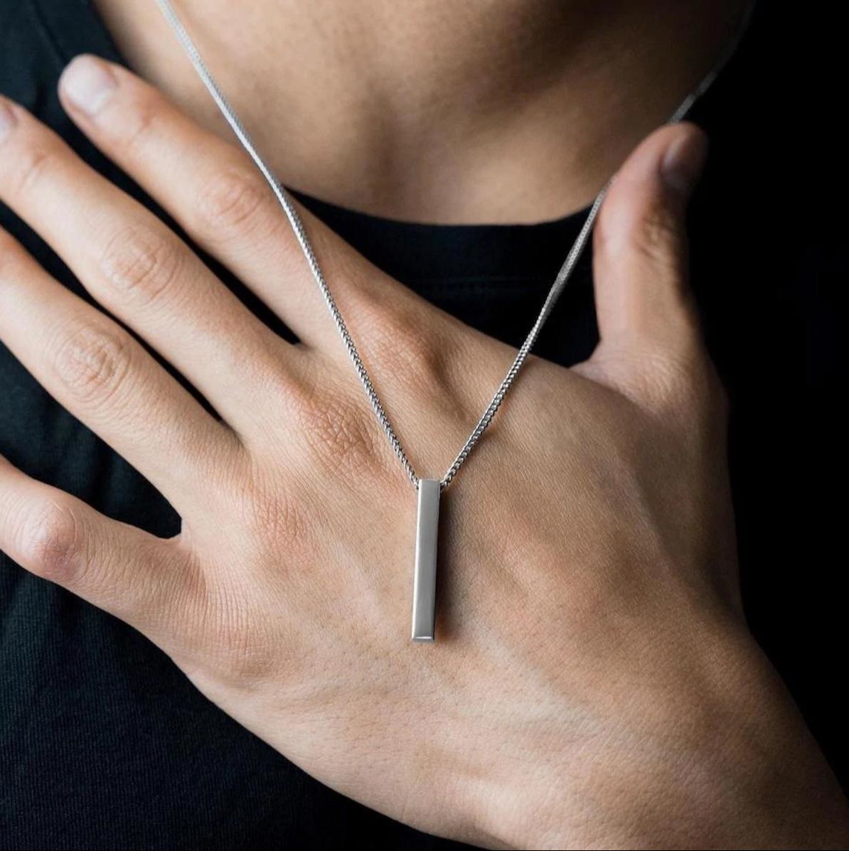 Korean Jewellery Silver Never Fade Stainless Bar Locket  Necklace Pendant Jewellery for Boys & Men