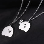 Pack Of 2 Stainless Steel Cute Cartoon Ghost Friendship Couple Pendant Necklace For Boy & Girls Korean Jewellery