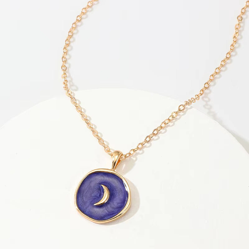 Gold Chain Korean Jewellery Stars Moon Heart Round Enamel Necklace Jewellery For Girls