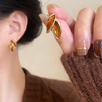 Korean Jewellery S925 Needle Brown High-class Luxury Flower Leaf Shape Stud Earrings For Girls