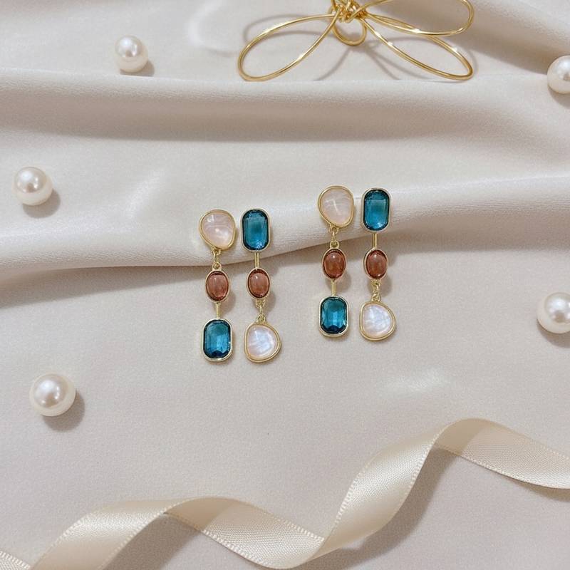 Golden Korean Jewellery Colorful Luxury Shiny Sparkling Zirconia Trendy Earrings For Women & Girls