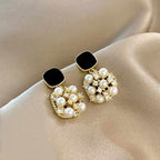 Korean Jewellery Fashion Black Square Geometric Cubic Pearl Gold Plated S925 Silver Needle Korean Earrings For Girls