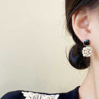 Korean Jewellery Fashion Black Square Geometric Cubic Pearl Gold Plated S925 Silver Needle Korean Earrings For Girls