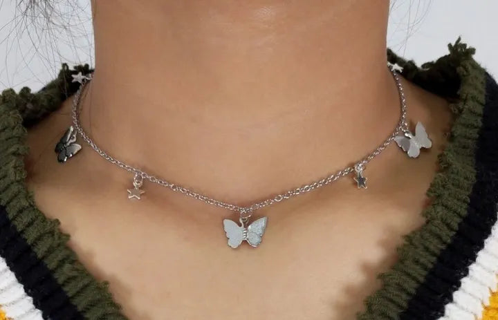 Korean Jewellery Silver Butterfly Necklace Jewellery For Girls | New Design | Trending Design | Never Fade | Beautiful Necklace For Girls / Women