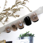 24Pcs Black & MultiColor Beautiful Heart Trendy Fake Nails (With Glue) Set For Girls - Wearable Nails Stylish Pattern Artificial Nails For Women